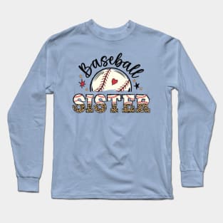 Baseball Sister Leopard Pattern Graphic Gift Long Sleeve T-Shirt